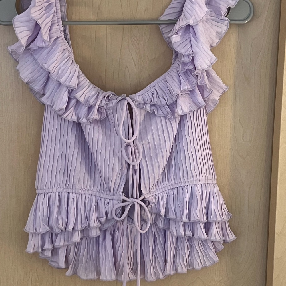 Astr Purple Sleeveless Blouse with Ruffled Tie Front